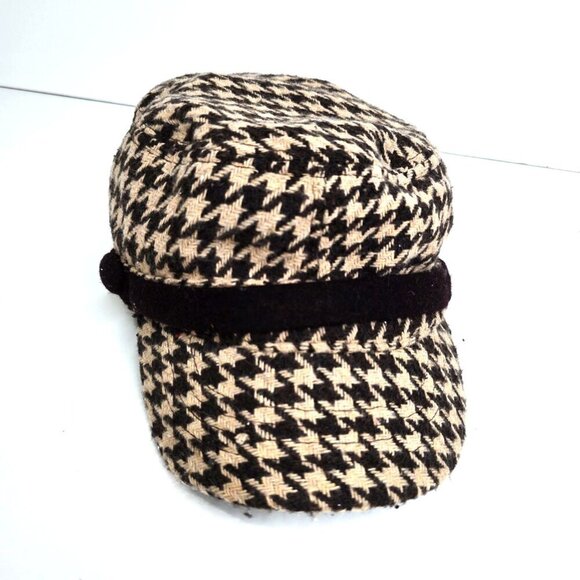 Houndstooth Check Plaid Cadet Newsboy Wool Blend Hat Cap - Picture 2 of 6